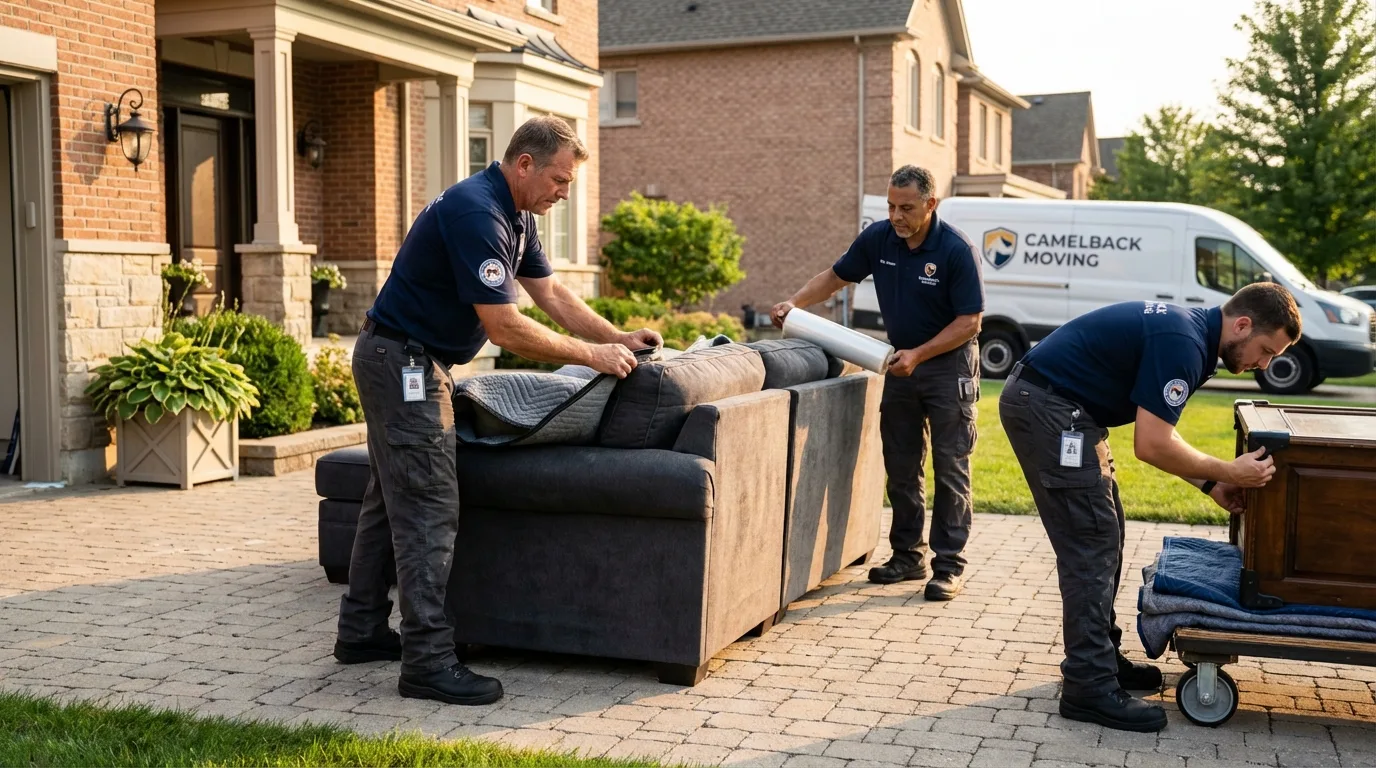 Large estate moving crew wrapping furniture in Mattituck, NY